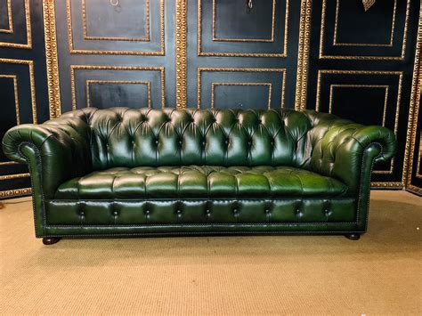 Olive Green Leather Chesterfield Sofa | Baci Living Room