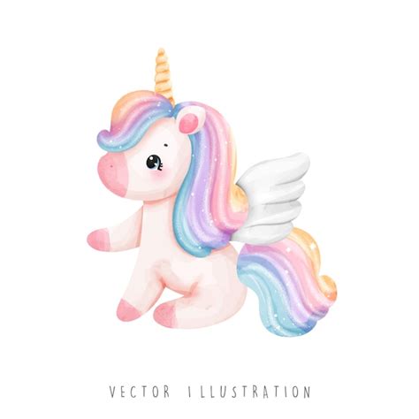 Ilustración de vector de acuarela unicornio arco iris Vector Premium