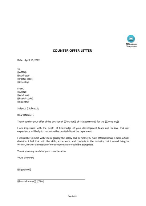 Kostenloses Salary Counter Offer Letter Template