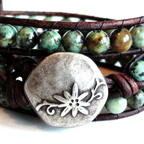 Turquoise Leather Wrap Bracelet Boho Western Endless Etsy