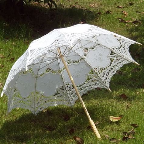 Bridal Umbrella White Lace Parasol Handmade Summer Battenburg Lace