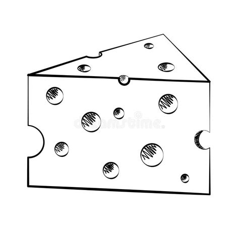 Dibujo Blanco Y Negro De Un Pedazo De Queso Ilustración Del Vector