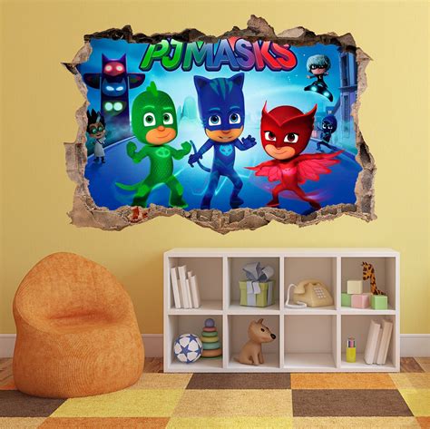 Pj Masks 3d Wall Decal Wall Sticker Wall Decor Wall Art Broken Etsy