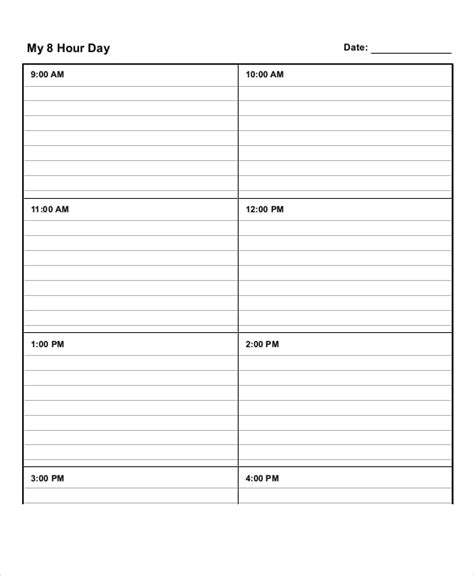 Daily Schedule Template Printable Pdf