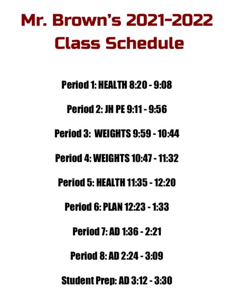 Class Schedule - BROWN