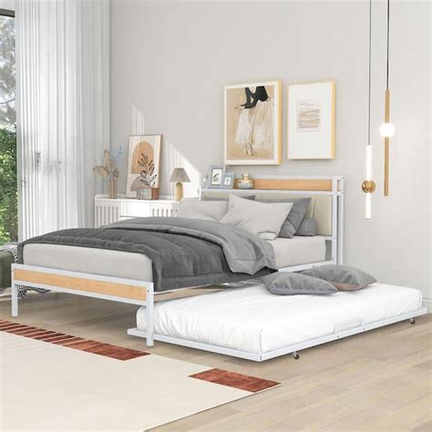 Harper Bright Designs White Metal Frame Full Size Platform Bed With