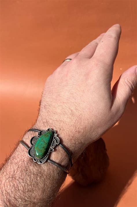 Navajo Green Turquoise Sterling Cuff Native America Gem