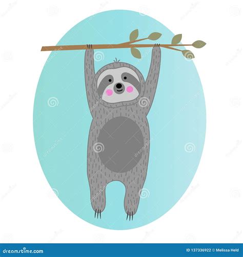 Cute Sloth Hanging On Tree Branch Stock Illustration Illustration Of