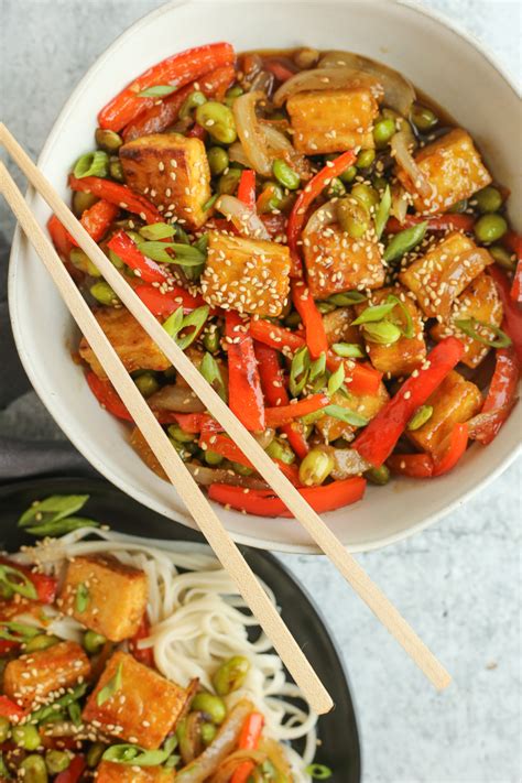 Crispy Orange Tofu And Edamame Vegan Stir Fry