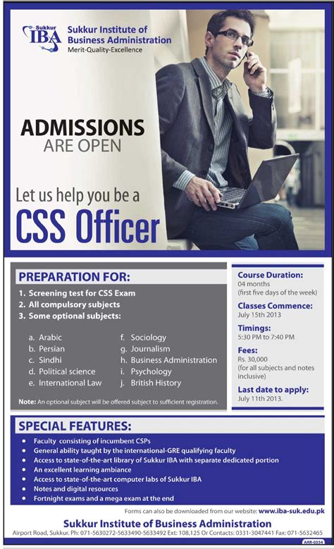 Sukkur Iba Admission Css Officer 2013 Course Timing Fees