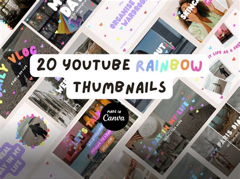 20 Youtube Rainbow Thumbnails Canva Templates Social Media Etsy