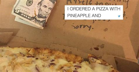 Woman Orders Pizza With Pineapple And Finds Hilarious Note Attached