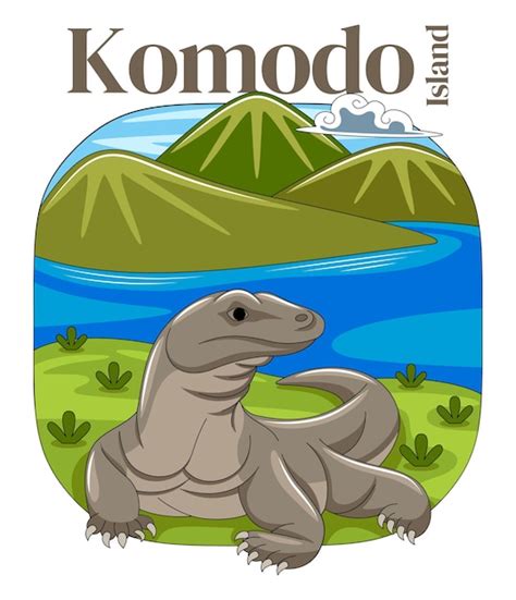 Komodo Insel Vektor Illustration Premium Vektor