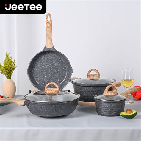 JEETEE Classic Marble Collection 4 PCS Non Stick Kitchen Cookware Set