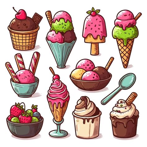 Set Of Ice Cream On A White Background Vector Illustration Premium Ai