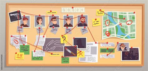 Investigation Map Investigating Board With Photo Suspect Or Forensic