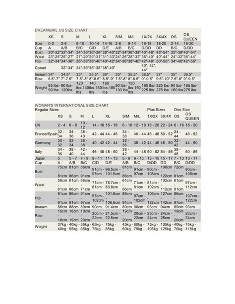 Dreamgirl Size Chart — Honoring Intimates