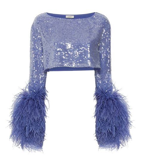 Sequin Cropped Top With Feathers In 2022 Sequin Crop Top Feather