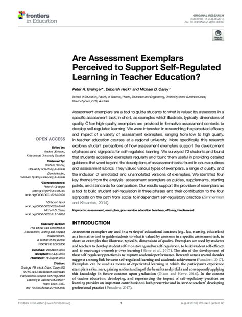 Pdf Impact Of Assessment Exemplars On Self Regulated Learning In Teacher Education