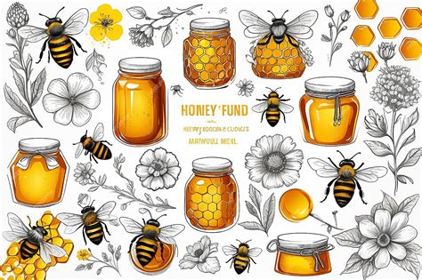 Premium Photo Honey Sketch Poster Honeycomb And Bees Flyer Set