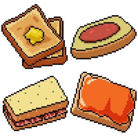 Premium Vector Pixel Art Set Isolated Breakfast Bread