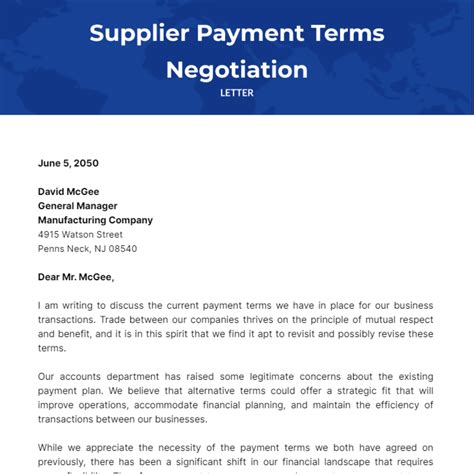 Supplier Payment Terms Negotiation Letter Template Edit Online