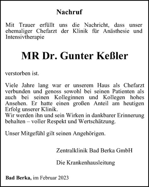 Traueranzeigen von Gunter Keßler trauer in thueringen de