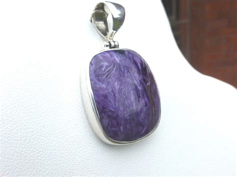 Charoite Pendant In Silver Blue Gems