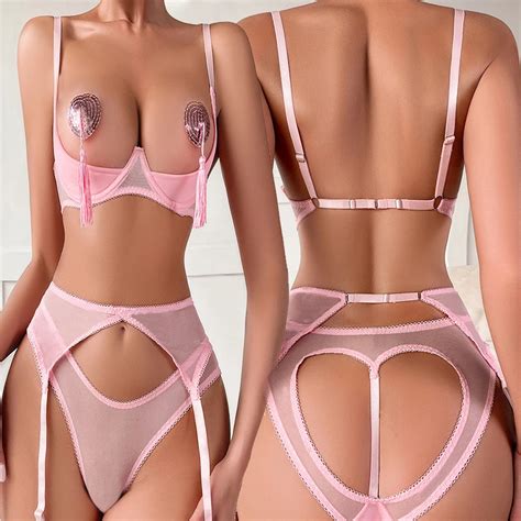 Conjunto De Lingerie Er Tica Sexy Para Mulheres Correia Sem Costas Suti