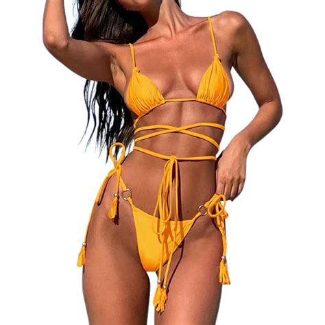 CAIVO Women Swimwear New Sexy Bikini Sexy Drawstring Pool Bikini Hawaii Beach Vacation Summer