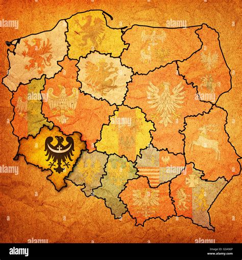 Lower Silesian Region On Administration Map Of Poland With Flags Of