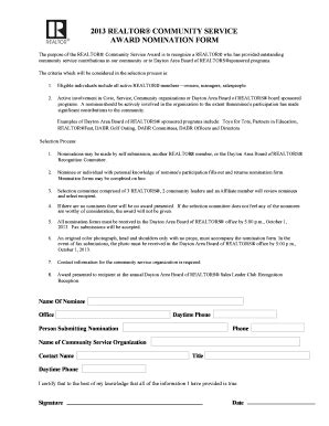 Fillable Online Community Service Nomination Form Pdf Fax Email Print