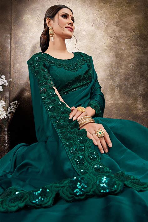 Buy Emerald Green Georgette Saree Online Karagiri