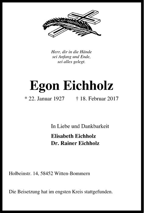 Traueranzeigen Von Egon Eichholz Trauer In NRW De