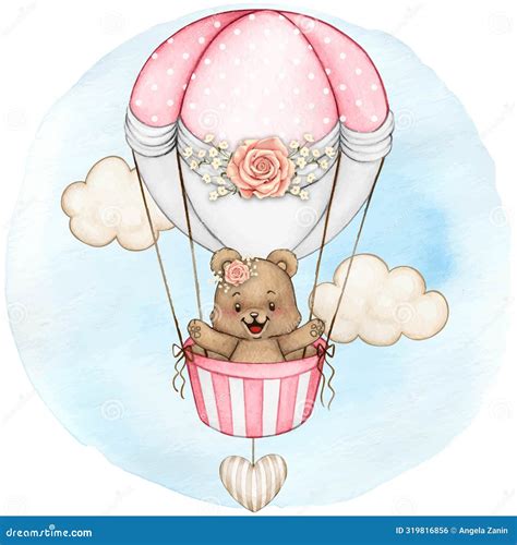 Baby Bear On A Hot Air Balloon Baby Shower Stock Vector Illustration Of Aboard Holiday 319816856