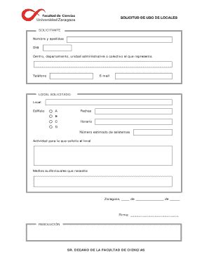 Completable En L Nea Ciencias Unizar Solicitud De Uso De Locales