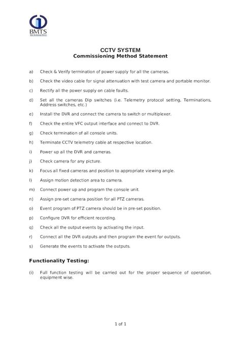 Doc Cctv Commissioning Method Statement Dokumen Tips