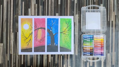 How To Draw Four Season Scenery Drawing With Oil Pastels For Beginners