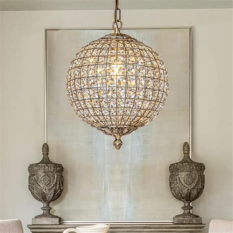 ALOA DECOR 12 in. 1-Light Retro Antique Gold Crystal Globe Chandelier ...