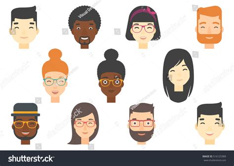 Set Human Faces Expressing Positive Emotions Stock Vector Royalty Free