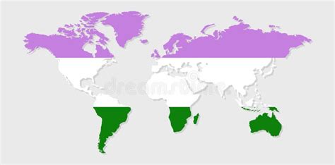 Genderqueer Pride Flag In A Shape Of World Map Flag Of Gay Transgender Bisexual Lesbian Etc
