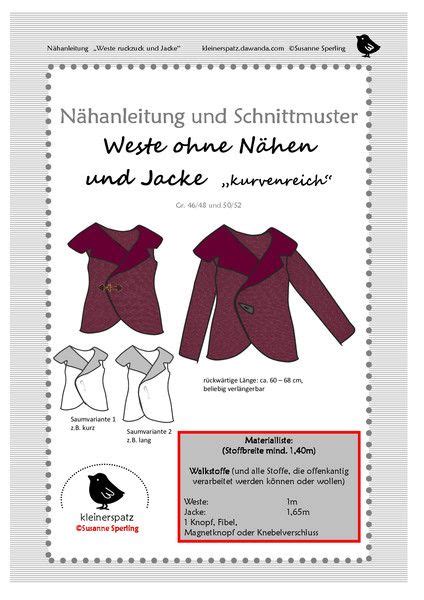 Oberteile Jacken Nähanleitung Weste ohne Nähen mit Jacke ein