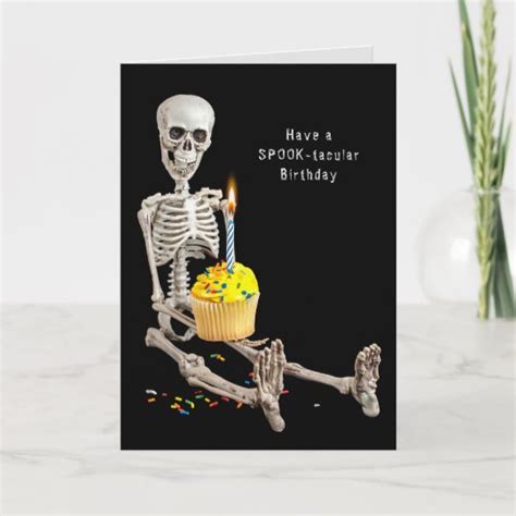 Hallloween skeleton birthday cake card | Zazzle.com