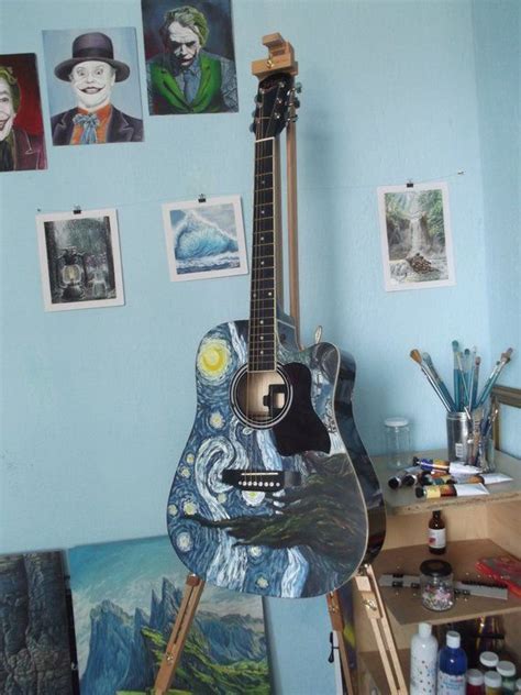 Custom Painted Guitars Starry Night Hand Painted Guitar Guitarists