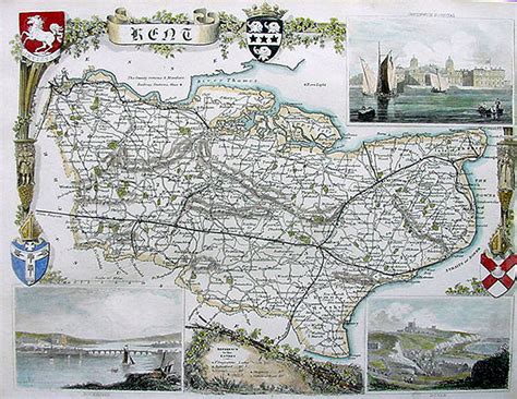 Old Map Of Kent By Thomas Moule Circa 1850 Hand Coloured