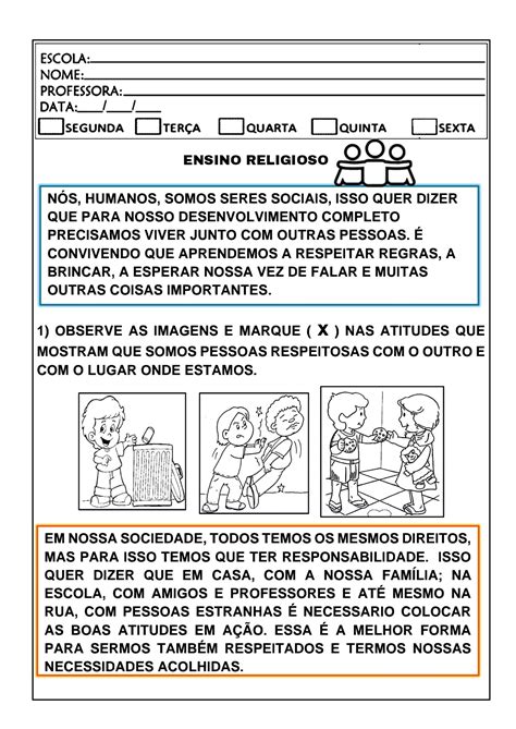 Ensino Religioso Ano Atividade De Ensino Religioso Para Trabalhar