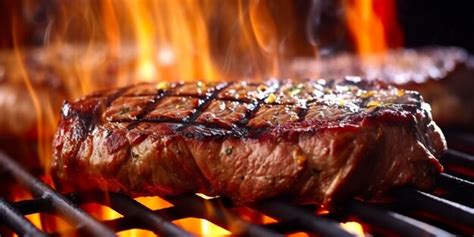 Premium Ai Image Beef Ribeye Steak Grilling On A Flaming Grill