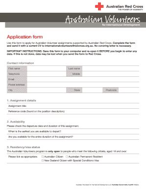 Fillable Online Redcross Org Application Form Australian Red Cross