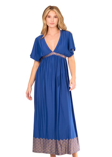 Navy Blue Flutter Sleeve Maxi Dress Cabana Life