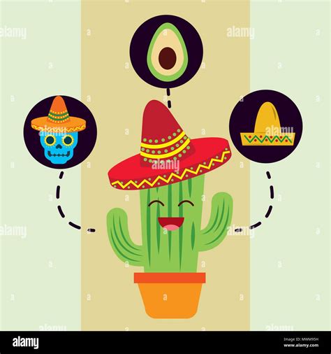 Viva Mexico Celebration National Cartoon Cactus Cheerful Vector